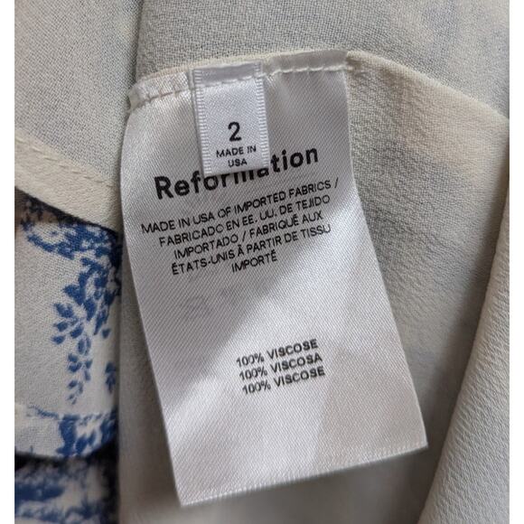 Reformation Juliette Toile Blue White Long Sleeve Slit Midi Dress Size 2 - Picture 5 of 6